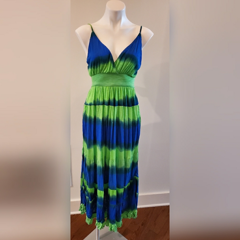 Lime Green and Royal TieDye Maxi Dress